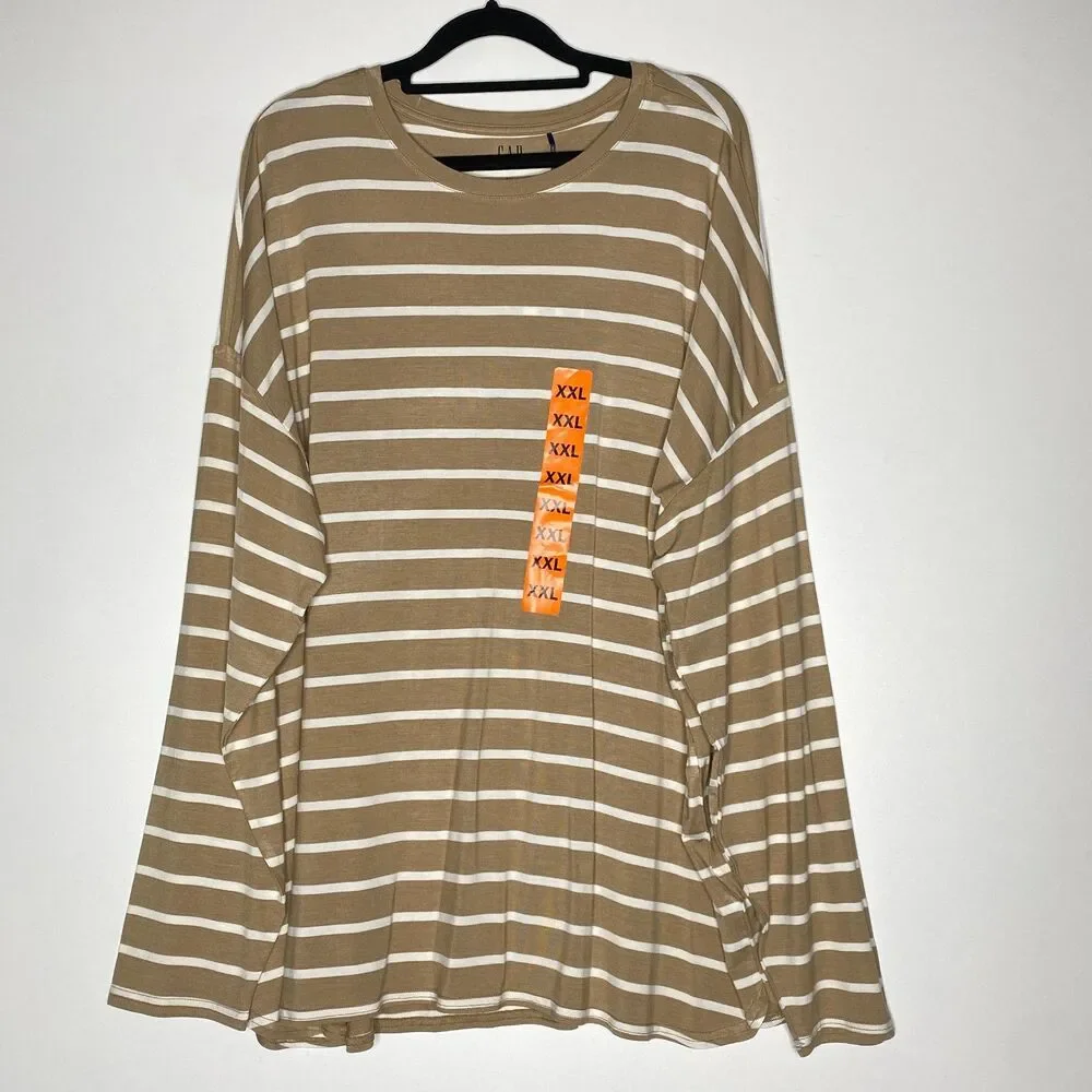 New Gap Drop Shoulder Striped Long Sleeve Tee Women's Plus Size XXL